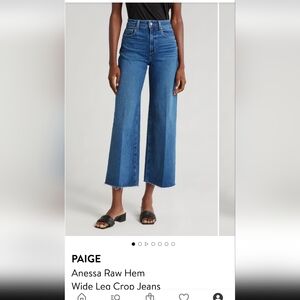 Paige Annesa Raw Hem Blue Wide-Leg Flare Jeans with High Waist